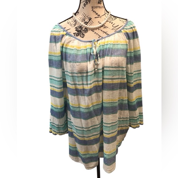 Chaps Large Striped Multicolor Women's Top blue white turquoise green Yellow - Picture 1 of 2